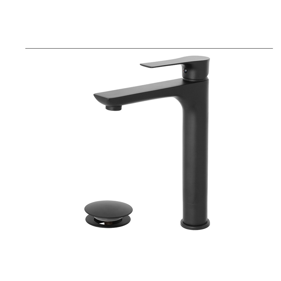 Miscelatore Lavabo Alto Nero Opaco Serie Flat