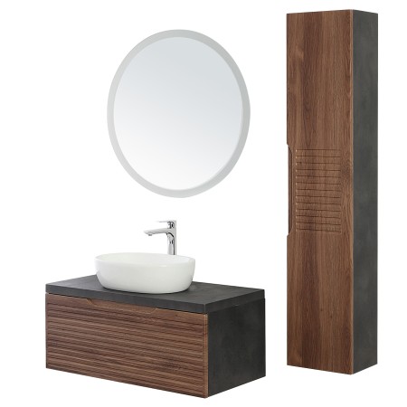 1 - COMP BAGNO 90CM CON 1CASS + SPECCHIO + LAVABO NOCE CANALETTO