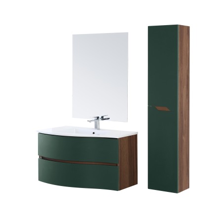 1 - COMP. BAGNO 90CM CURVO AD ONDA 2CASS+LAVABO+SPECCHIO VERDE BOTTIGLIA