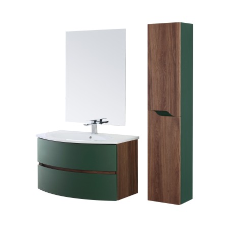 1 - COMP. BAGNO 90CM CURVO 2CASS+LAVABO+SPECCHIO VERDE BOTTIGLIA