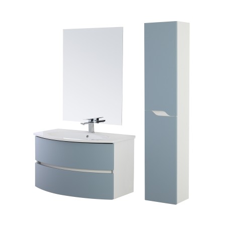 1 - COMP. BAGNO 90CM CURVO 2CASS+LAV+SPECCHIO AZZURRO POLVERE