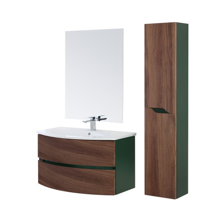 1 - COMP. BAGNO 90CM CURVO 2CASS+LAV+SPECCHIO NOCE CANALETTO