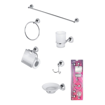 1 - SET ACCESSORI BAGNO 6PZ CROMO/VETRO