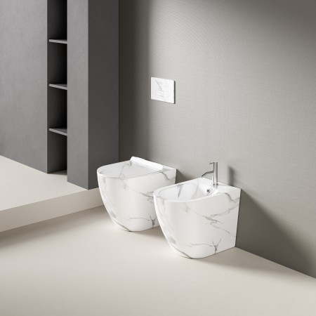 1 - Bidet Linea T-Marmorizzato in ceramica da terra marmorizzato bianco