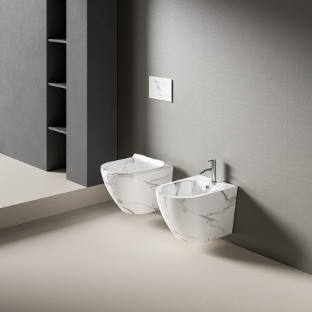 1 - Bidet Linea T-Marmorizzato in ceramica sospeso marmorizzato bianco