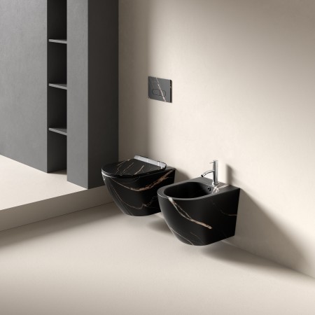 1 - Bidet Linea T-Marmorizzato in ceramica sospeso marmorizzato nero