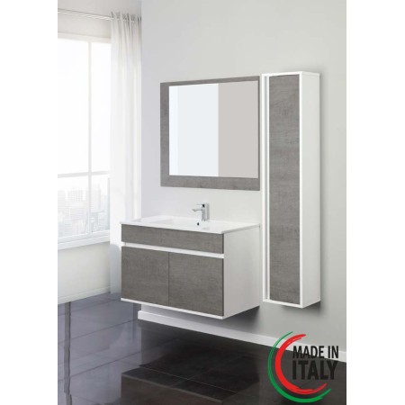 2 - Composizione bagno Fabula 90cm in nobilitato melaminico cemento