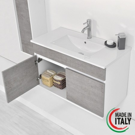 2 - Composizione bagno Fabula 90cm in nobilitato melaminico cemento