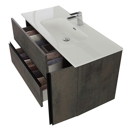 2 - Composizione bagno Oxid 90cm in nobilitato melaminico ossido grigio