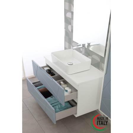 4 - Composizione bagno Furore 90cm in nobilitato melaminico azzurro polvere