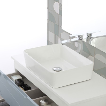 6 - Composizione bagno Furore 90cm in nobilitato melaminico azzurro polvere