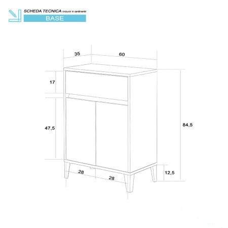 2 - Base Mondo 2.0 L60xH85 in nobilitato melaminico bianco laccato