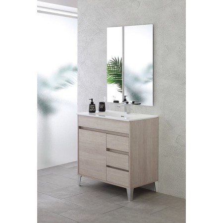 2 - Composizione bagno Mondo 2.0 da 82cm in nobilitato melaminico rovere chiaro