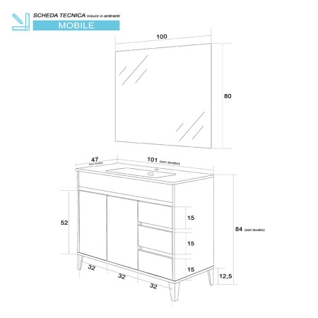 2 - Composizione bagno Mondo 2.0 da 82cm in nobilitato melaminico rovere scuro