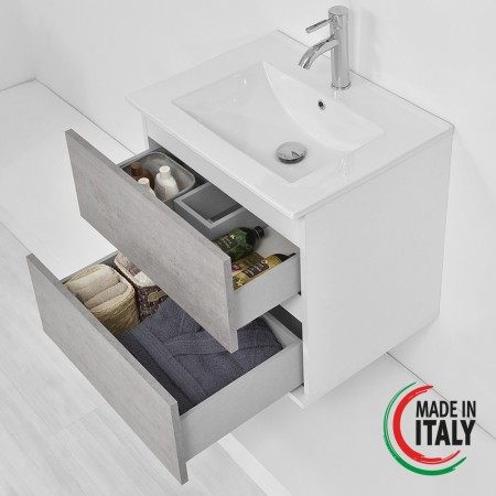 2 - Composizione bagno Fabula 60cm Sospesa in nobilitato melaminico cemento