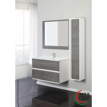 2 - Composizione bagno Fabula 90cm in nobilitato melaminico cemento