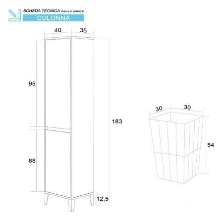 2 - Colonna portabiancheria Mondo 2.0 L40xH183 nobilitato melaminico bianco