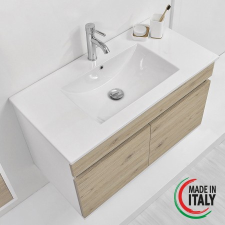 2 - Composizione bagno Fabula 90cm in nobilitato melaminico rovere di bordeaux