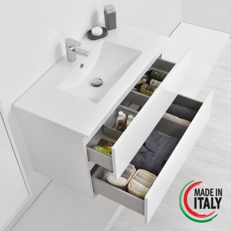 2 - COMP. BAGNO FABULA 90CM SOSP. 2 CASS. BCO LAC