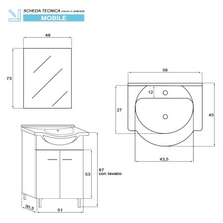 2 - Composizioni bagno Stella 55cm in nobilitato melaminico larice