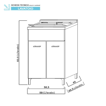 2 - Mobile lavatoio Stella 60cm in nobilitato melaminico larice