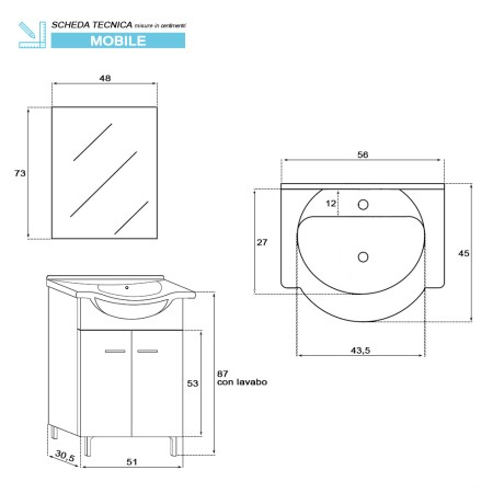 2 - Composizioni bagno Stella 55cm in nobilitato melaminico grigio