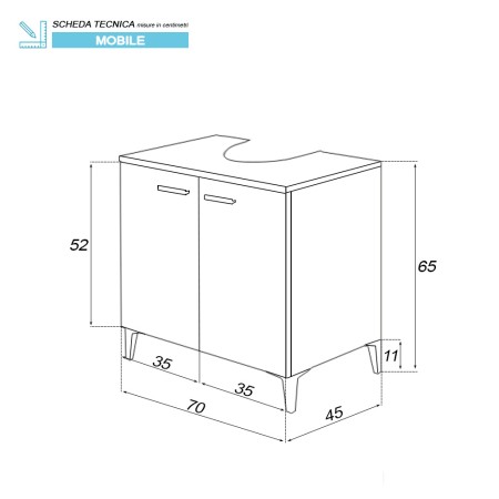 2 - Mobile sottolavabo Stella 70cm in nobilitato melaminico grigio