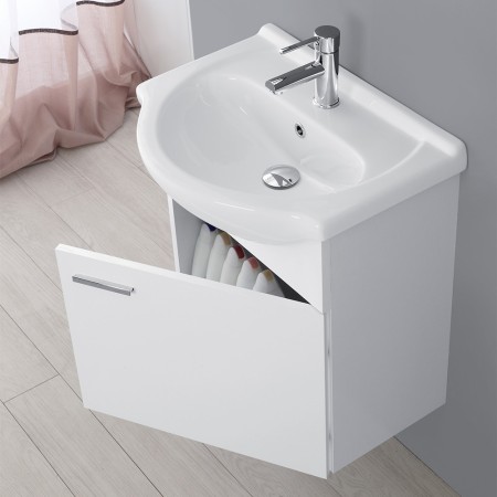 2 - Composizione bagno Stella 55cm in nobilitato melaminico bianco