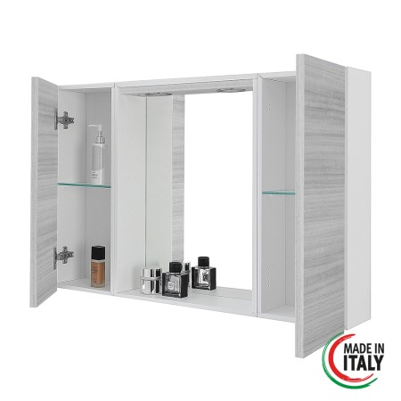 2 - Specchiera bagno due ante Stella L91xH61cm in nobilitato e pvc grigio