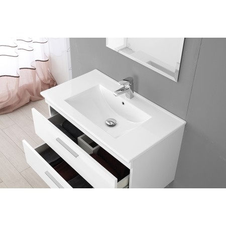 2 - Composizione bagno Stella 80cm in nobilitato melaminico bianco lucido