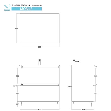 2 - Composizione bagno Revital 80cm in nobilitato melaminico noce canaletto