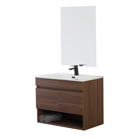 2 - Composizione bagno sospesa 80cm Revital con vano a giorno noce canaletto