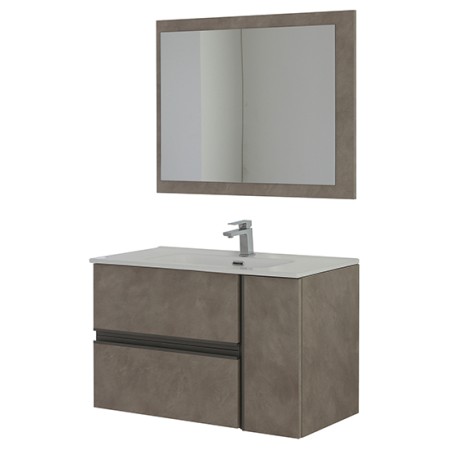 2 - Composizione bagno Oxid 90cm in nobilitato melaminico beton cenere