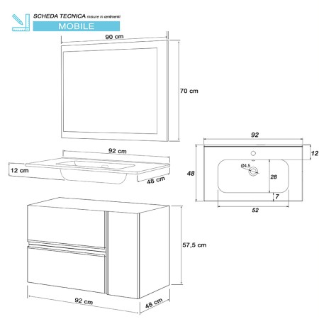 5 - Composizione bagno Oxid 90cm in nobilitato melaminico beton cenere