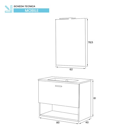 2 - Composizione bagno Greta 80cm in nobilitato melaminico bianco lucido