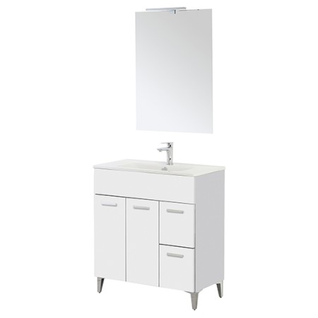 2 - Composizione bagno da terra Greta 80cm in nobilitato melaminico bianco lucido