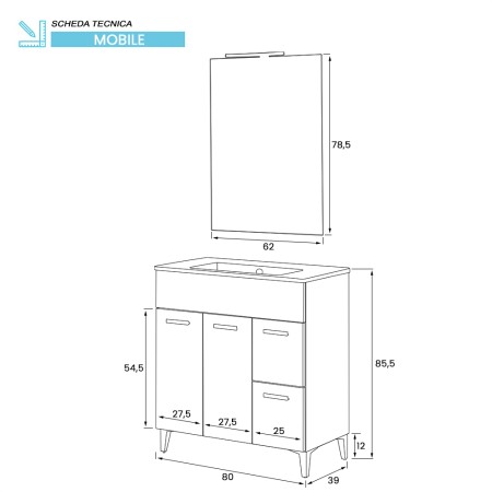 2 - Composizione bagno da terra Greta 80cm in nobilitato melaminico bianco lucido