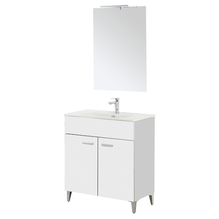 2 - Composizione bagno da terra Greta 80cm in nobilitato melaminico bianco lucido