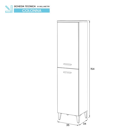 2 - Colonna bagno Greta L 35 x H 155 in nobilitato melaminico bianco lucido