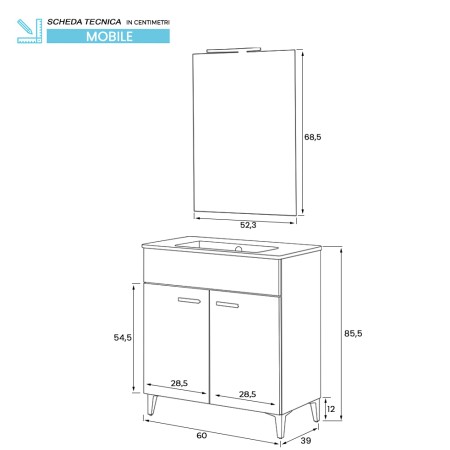 2 - Composizione bagno da terra Greta 60cm in nobilitato melaminico bianco lucido