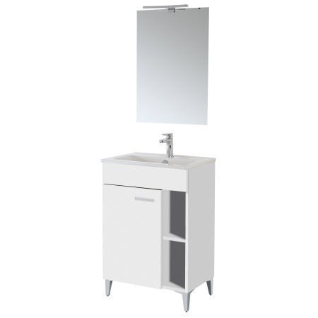 2 - Composizione bagno da terra Greta 60cm in nobilitato melaminico bianco lucido