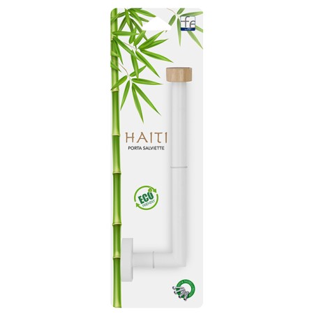 2 - Porta salviette 20 cm in acciaio bianco e bambu linea Haiti