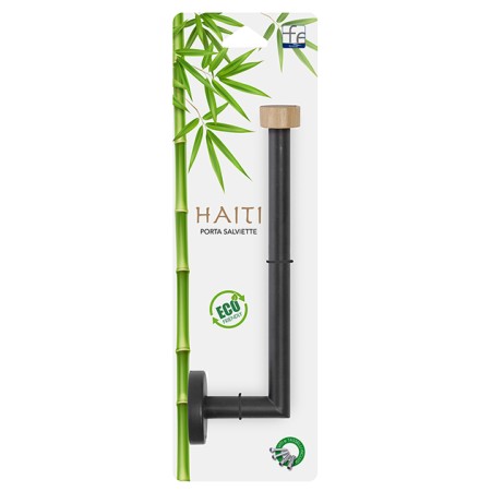 2 - Porta salviette 20 cm in acciaio nero e bambu linea Haiti