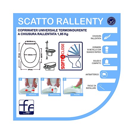 2 - Copriwater universale18 termoindurente Scatto Rallenty