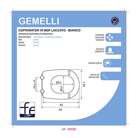 2 - Copriwater in mdf laccato bianco Gemelli