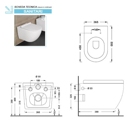 2 - Vaso Linea T in ceramica sospeso