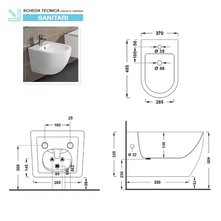 2 - Bidet Linea T in ceramica sospeso