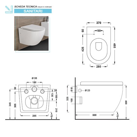 2 - Vaso Linea T-Slim in ceramica sospeso