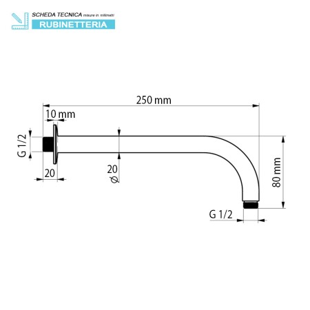 2 - Braccio doccia tondo 25 cm in acciaio inox platinum