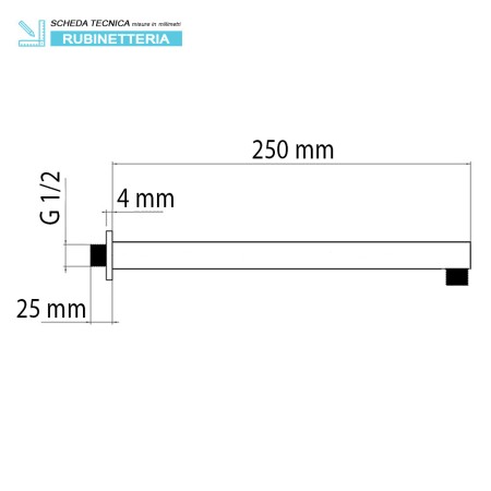 2 - Braccio doccia quadrato 25 cm in acciaio inox platinum